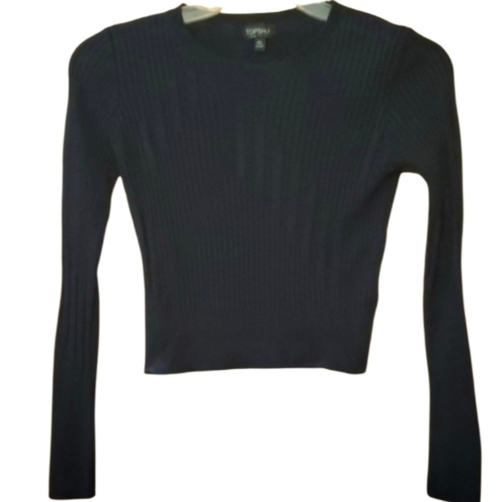 Topshop‎ Womans Black Cropped Ribbed Sweater Size 4